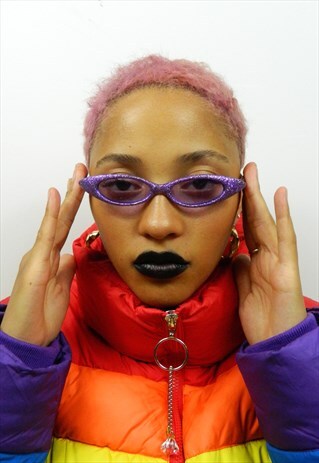 PURPLE CAT EYE SLIM GLITTER SUNGLASSES