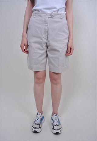 80S CLASSIC BEIGE CARGO SHORTS, VINTAGE COTTON WORKER SHORTS