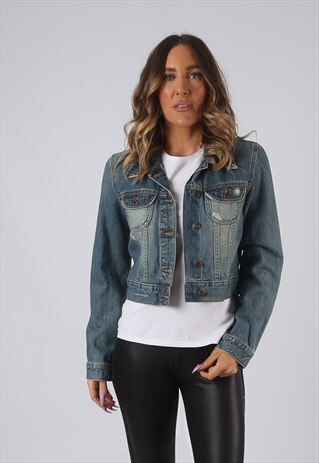 DENIM JACKET FITTED OLD NAVY VINTAGE CROPPED UK 10 (DK4W)