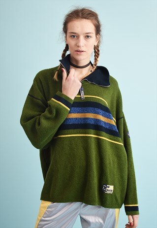 90'S RETRO OVERSIZED STRIPED ATHLEISURE DADS KNIT JUMPER