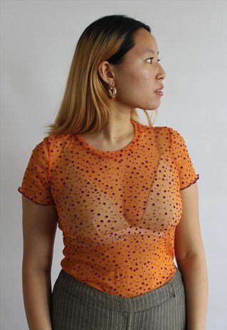 ORANGE MESH PURPLE POLKA DOT TOP