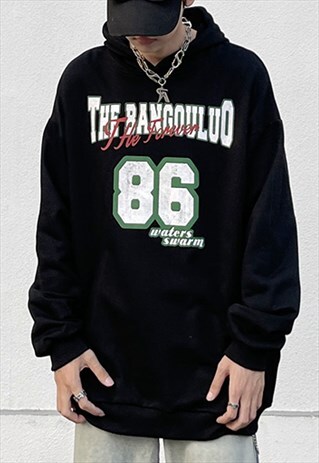 BLACK GRAPHIC COTTON OVERSIZED HOODIES
