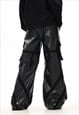 FAUX LEATHER TROUSERS CARGO POCKET RUBBER PANTS IN BLACK
