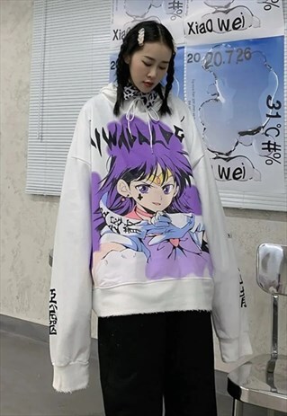 ANIME SAILOR MOON HOOD KOREAN MANGA CARTOON PULLOVER WHITE