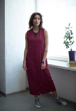 VINTAGE 90'S BURGUNDY RED SLEEVELESS BUTTONS UP DRESS