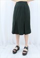 70S VINTAGE DARK GREEN PLEATED PENCIL MIDI SKIRT