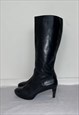 VINTAGE BLACK REAL LEATHER KNEE HIGH BOOTS