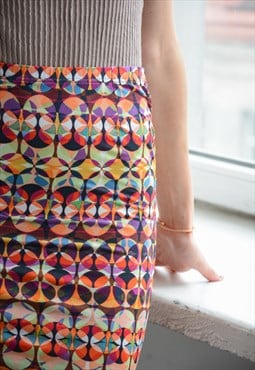 Vintage Y2K Multicolour Abstract Print Stretchy Midi Skirt