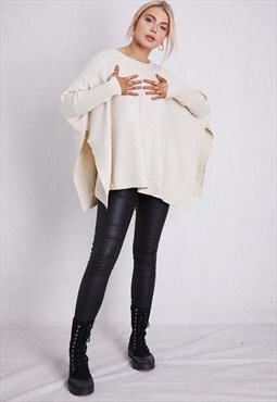 Cream Knitted Batwing Poncho ONE SIZE FIT (12 to 20)