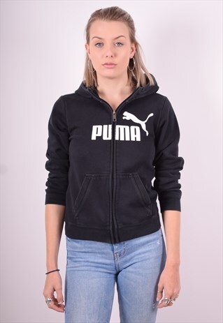 PUMA WOMENS VINTAGE HOODIE JACKET LARGE BLACK 90'S