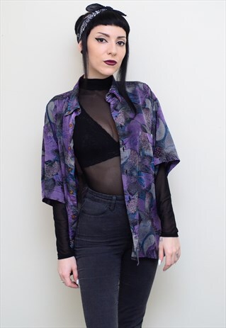 VINTAGE 90'S JAZZY PURPLE PATTERNED OVERSIZED SHIRT