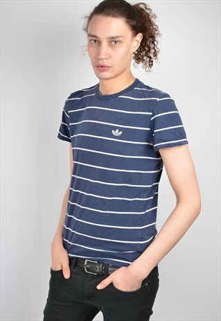 VINTAGE ADIDAS T-SHIRT STRIPED NAVY BLUE