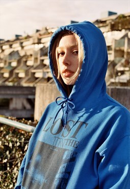Hoodie In Blue With Printed 'Lost In The Unknown' Design