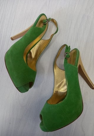 00's Heel Shoes Green Peep Toe Slingback