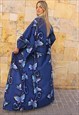 LONG KIMONO IN BLUE WITH BUTTERFLY PRINT