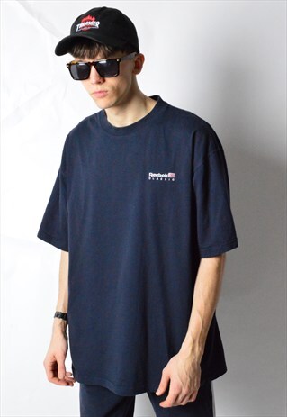 VINTAGE 90S MINIMALIST NAVY BLUE REEBOK T-SHIRT