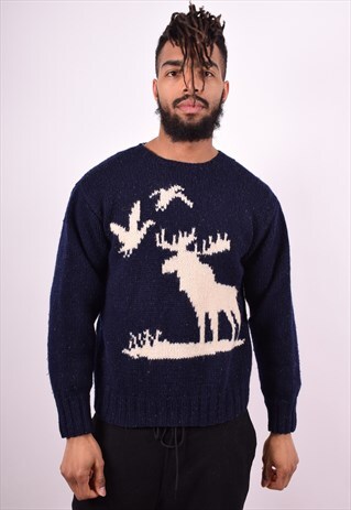 POLO RALPH LAUREN MENS VINTAGE JUMPER SWEATER MEDIUM BLUE 90