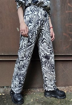 Zebra pattern beam joggers handmade zigzag stripe overalls