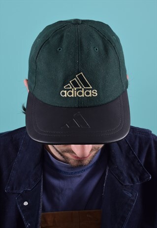 VINTAGE ADIDAS GREEN AND BLACK EMBROIDERED CAP
