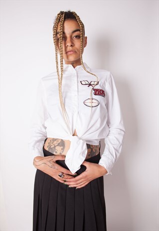 VINTAGE 90S TIE-UP CROP SHIRT ID:A184
