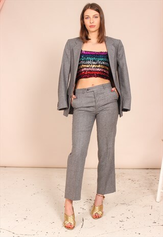 VINTAGE 80S TROUSER SUIT IN GREY WOOL
