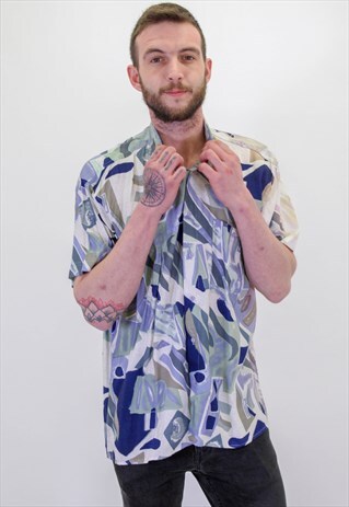 VINTAGE CRAZY ABSTRACT FESTIVAL PATTERN SHIRT IN XL
