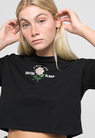 BLACK "KAOTIKO BLOOMS" CROP SHIRT