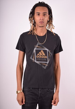 ADIDAS MENS VINTAGE T-SHIRT TOP LARGE BLACK 90S