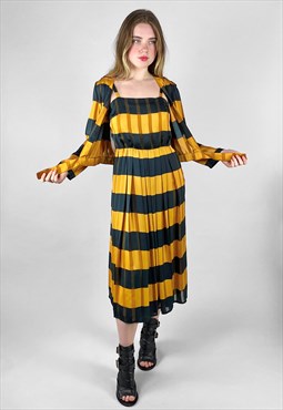 Murek Modell Vintage 70's Yellow Black Stripe Midi Dress Top