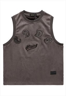 Gangster letter patch skater top in acid grey