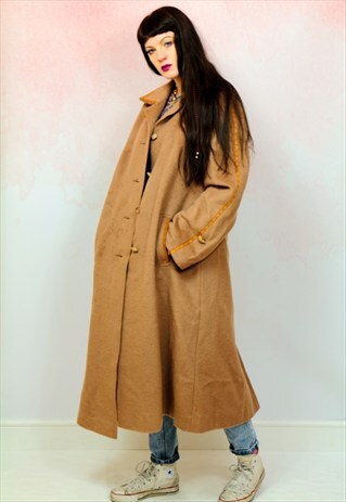 1970S VINTAGE CAMEL COLOURED WOOL LONGLINE COAT