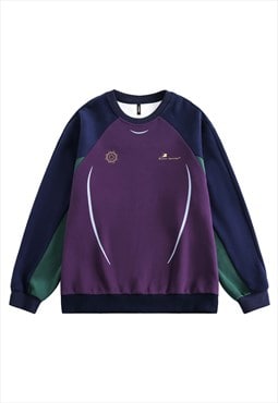 Raglan sweatshirt velvet feel jumper utility top in purple