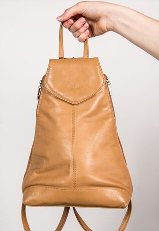VINTAGE BEIGE FAUX LEATHER RUCKSACK BACKPACK