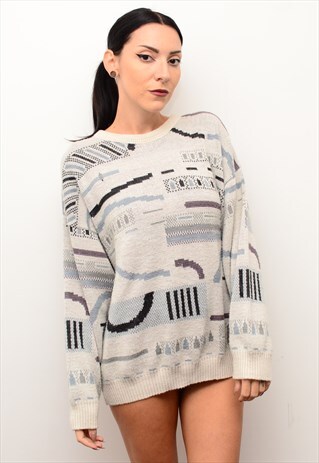 VINTAGE 90'S RETRO INDIE ABSTRACT PATTERNED SLOUCHY JUMPER