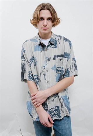 VINTAGE 80S BOHO SHORT SLEEVE HAWAIIAN BUTTON UP SHIRT L/XL