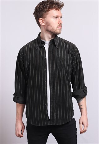 VINTAGE CORDUROY CORD STRIPED SHIRT BLACK