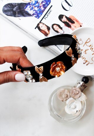 BLACK GOLD FLOWER PEARL JEWEL ALICE HEAD BAND