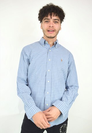 VINTAGE 90'S RALPH LAUREN BLUE CHECKERED LONG SLEEVE SHIRT