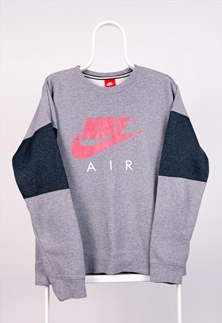 VINTAGE NIKE SWEATSHIRT SPELL OUT SWOOSH GREY MEDIUM