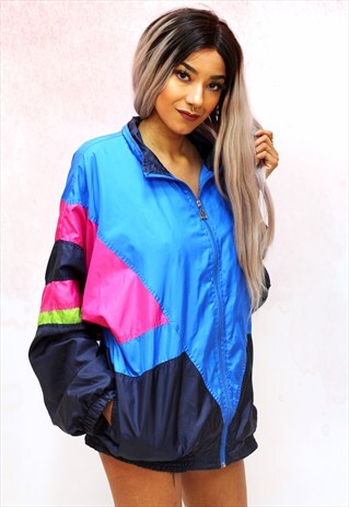1980S VINTAGE MULTICOLOURED OVERSIZED SHELL TRACK JACKET