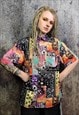 RAINBOW PAISLEY SHIRT BANDANNA PRINT SHORT SLEEVE TOP BLACK