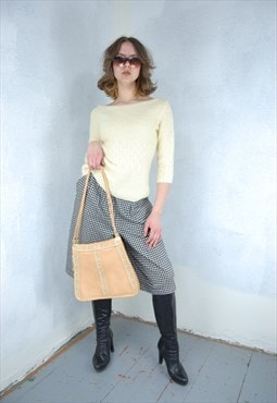 Vintage y2k crochet short knitted fluffy jumper in yellow