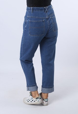 HIGH WAISTED DENIM JEANS TAPERED LEG VINTAGE UK 10 (A95A)
