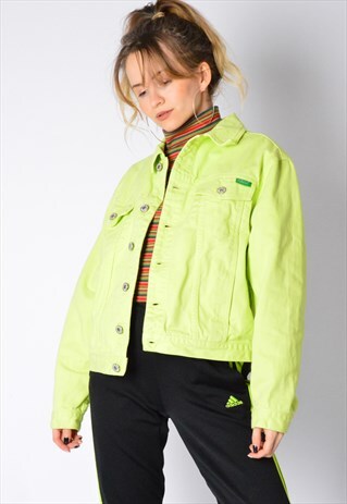 VINTAGE 90S LIME GREEN BENETTON DENIM JACKET PETITE