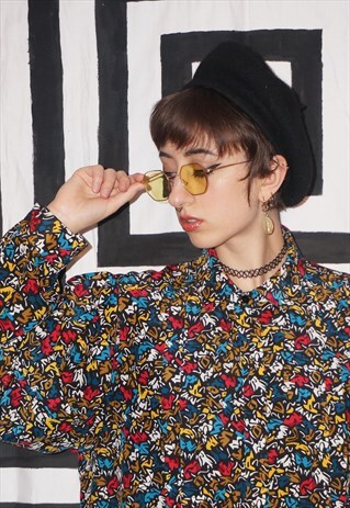 SUNSHINE YELLOW HEXAGONAL WIRE FRAME TINTED SUNGLASSES