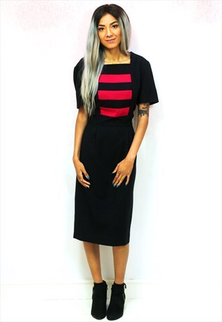 1980S VINTAGE BLACK WITH PINK MIDI DRESS