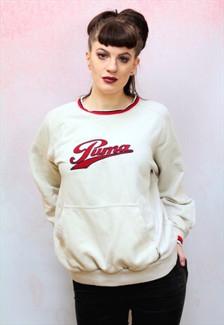 1980S VINTAGE RED AND CREAM BRANDED JUMPER SWEATER