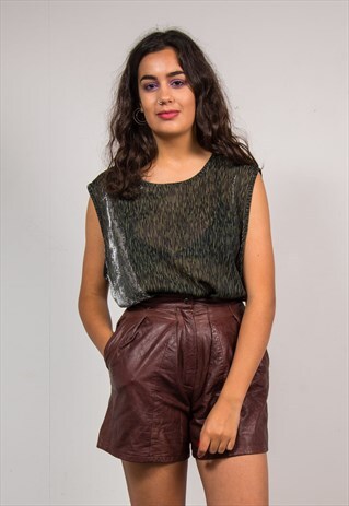 80'S VINTAGE BROWN OXBLOOD LEATHER HIGH WAIST SHORTS