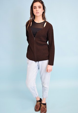 90'S RETRO GRUNGE KNITTED RIBBED CARDIGAN TOP