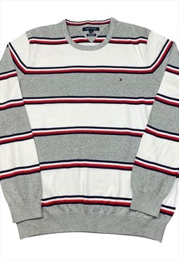 Tommy Hilfiger Vintage Men's Grey & White Stripe Sweater